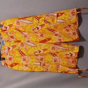 BLUE OCEAN Women's Orange and Yellow Colorful Drawstring Hem Crop Pants.…